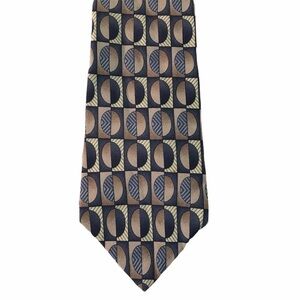 HALSTON Tie Silk Print Blue Gray Beige